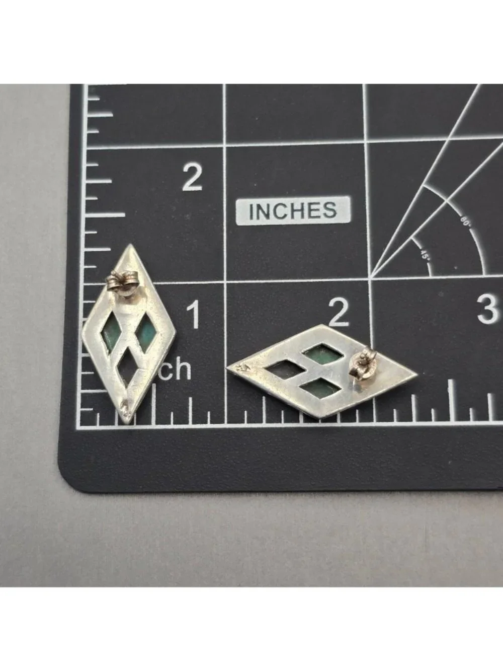 Sterling Silver Malachite Onyx Inlay Earrings Marcasite Border Artisan Signed A - Picture 9 of 12